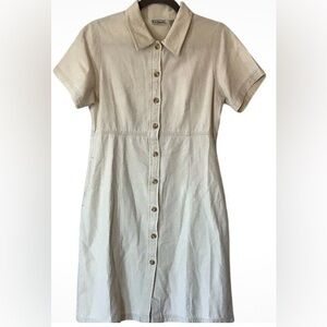 L.L. Bean VTG shirtdress Women’s SZ 20 100% cotton khaki buttondown short Sleeve